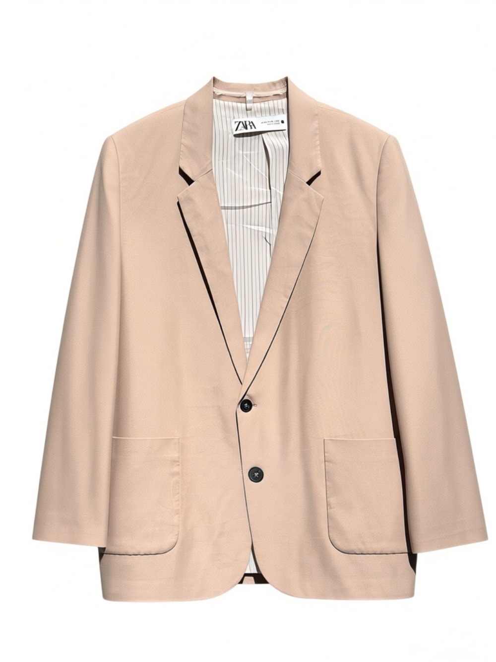 🌻EUC Zara Oversized Blazer Taupe Beige Single Breasted Patch Pockets Size M